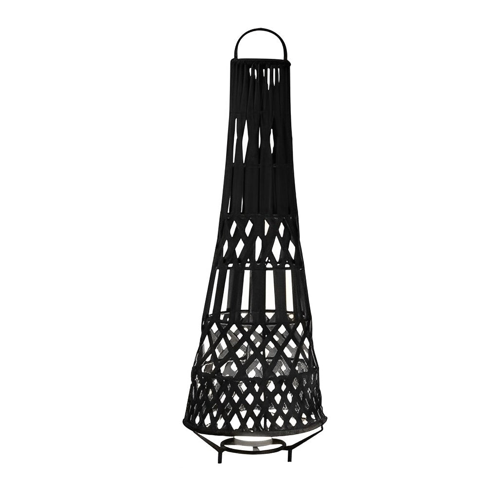 Rustic Tribal Outdoor Floor Lamp - Stainless Steel Black Finish