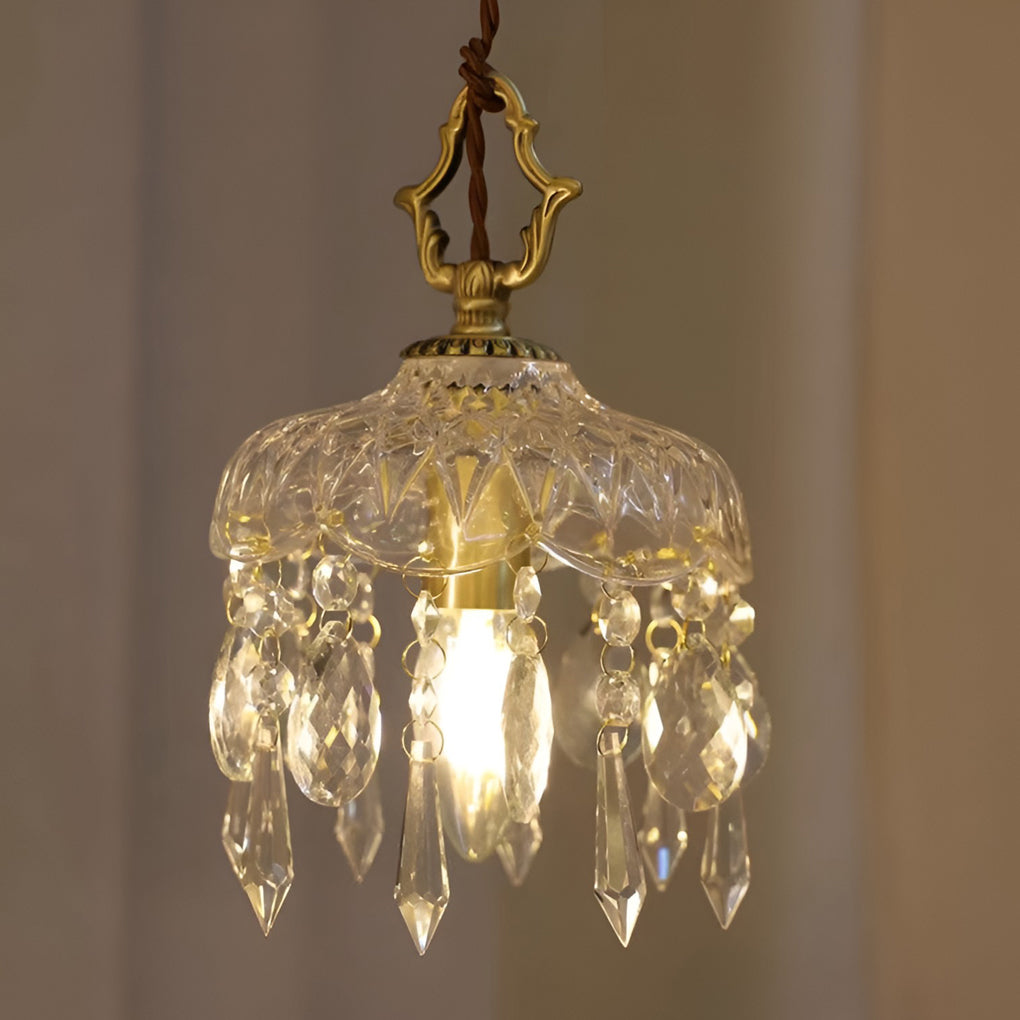 Crystal Glass LED Pendant Light with Copper Finish