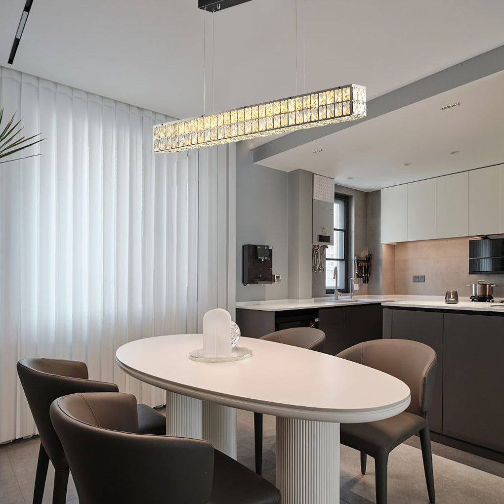 Rectangular Crystal Chandelier with Three-Step Dimming - Modern LED