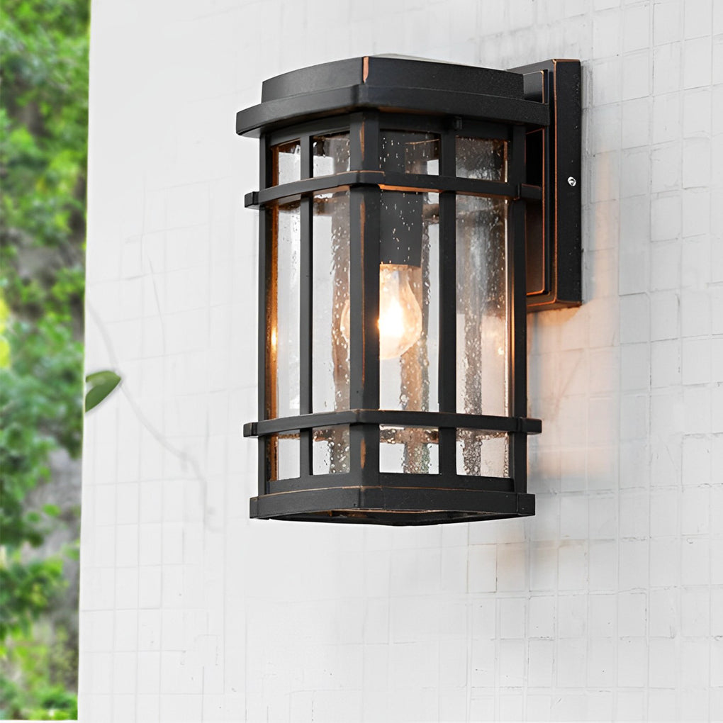 Modern Outdoor Wall Light with Bubble Glass Shade & Aluminum Frame
