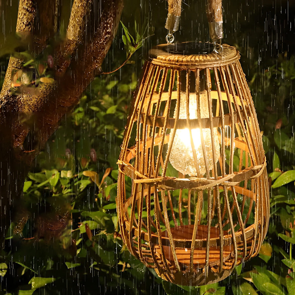 Portable Solar Bamboo Rattan Lantern LED Outdoor Garden Light