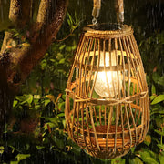 Portable Solar Bamboo Rattan Lantern LED Outdoor Garden Light
