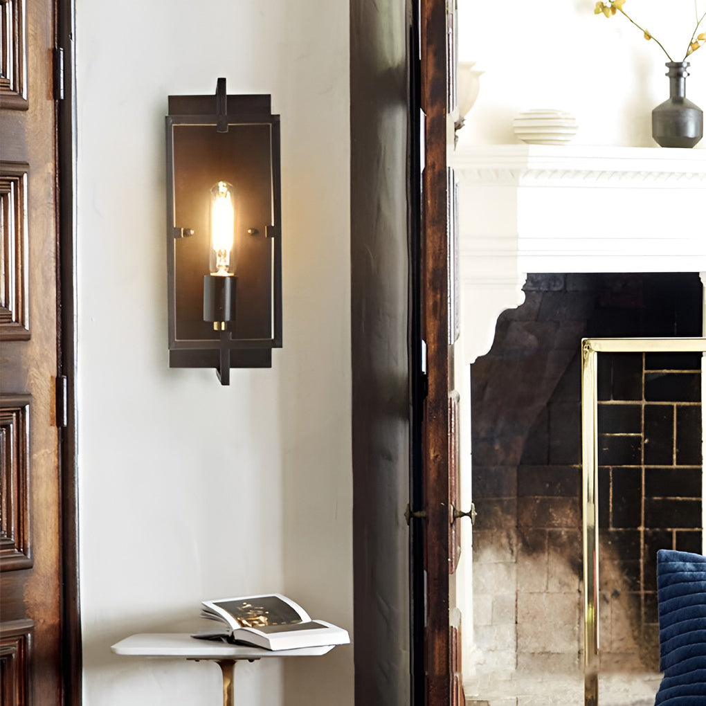 Rectangular Industrial Wall Sconce - Black Metal Vintage Design