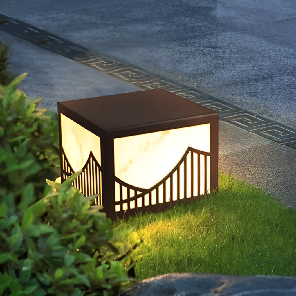 Modern Solar LED Outdoor Post Light with Mountain Scenery Design