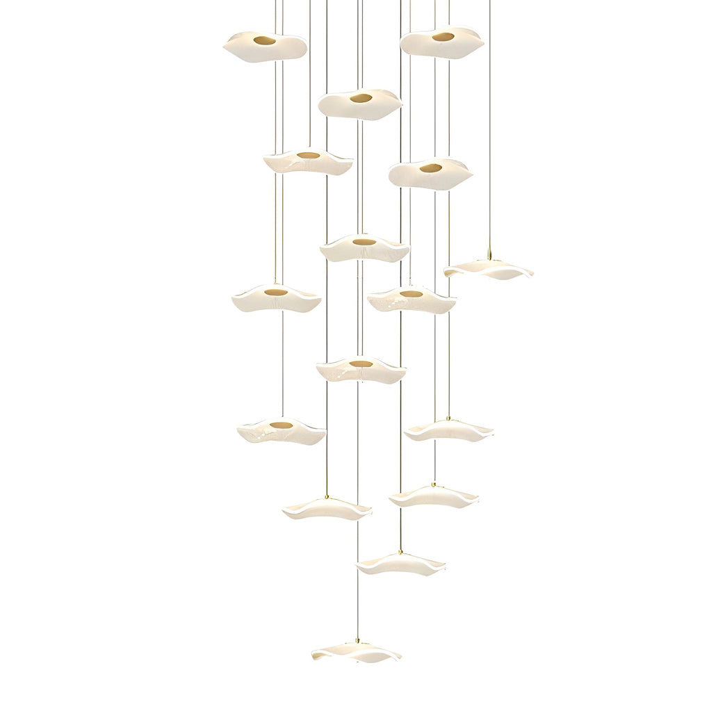 Acrylic Lotus Leaf LED Staircase Chandelier - Modern Long Drop