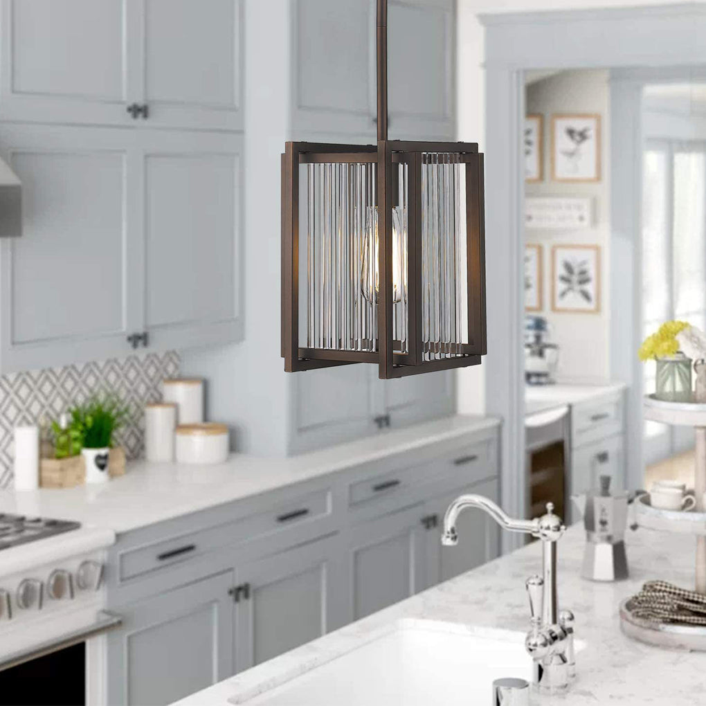 Square Iron Frame Industrial Pendant Light Fixture Black