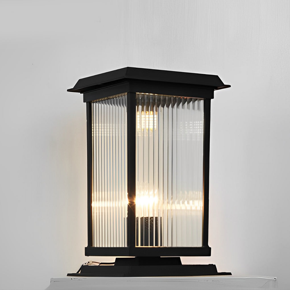 Modern Glass Solar Fence Post Light - Matte Black Aluminum Outdoor