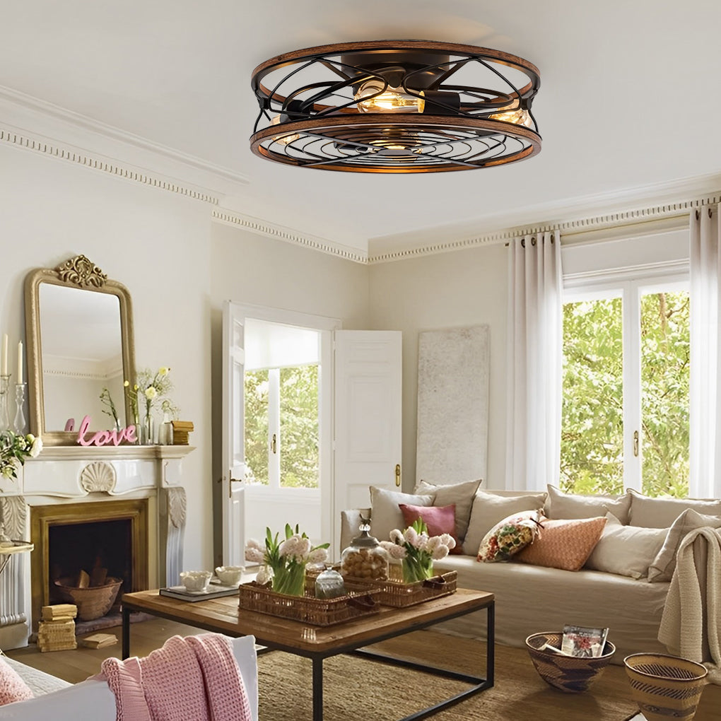 Modern Bladeless Ceiling Fan with Light - Caged Metal Design