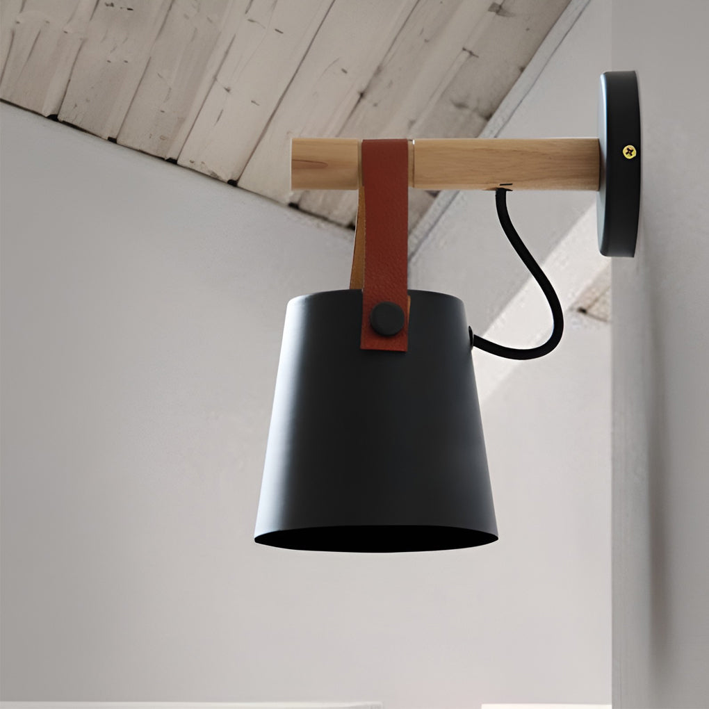 Modern Nordic Aluminum Wall Sconce with Wood Accent - Plug-In