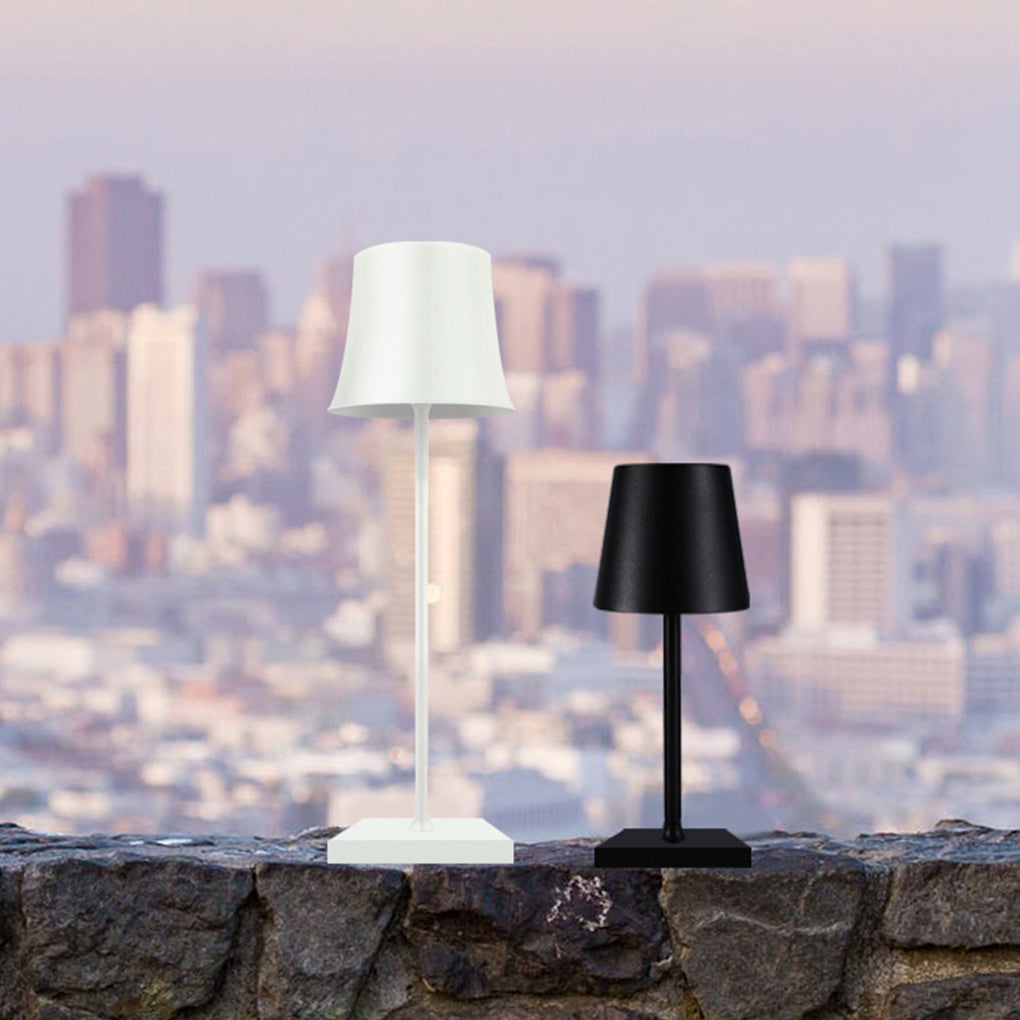 15" Cordless Modern Metal Table Lamp - Black/White Rechargeable