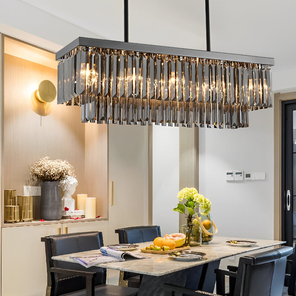 Rectangular Crystal Chandelier with 3-Step Dimming - Smoke Gray