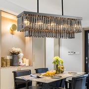 Rectangular Crystal Chandelier with 3-Step Dimming - Smoke Gray