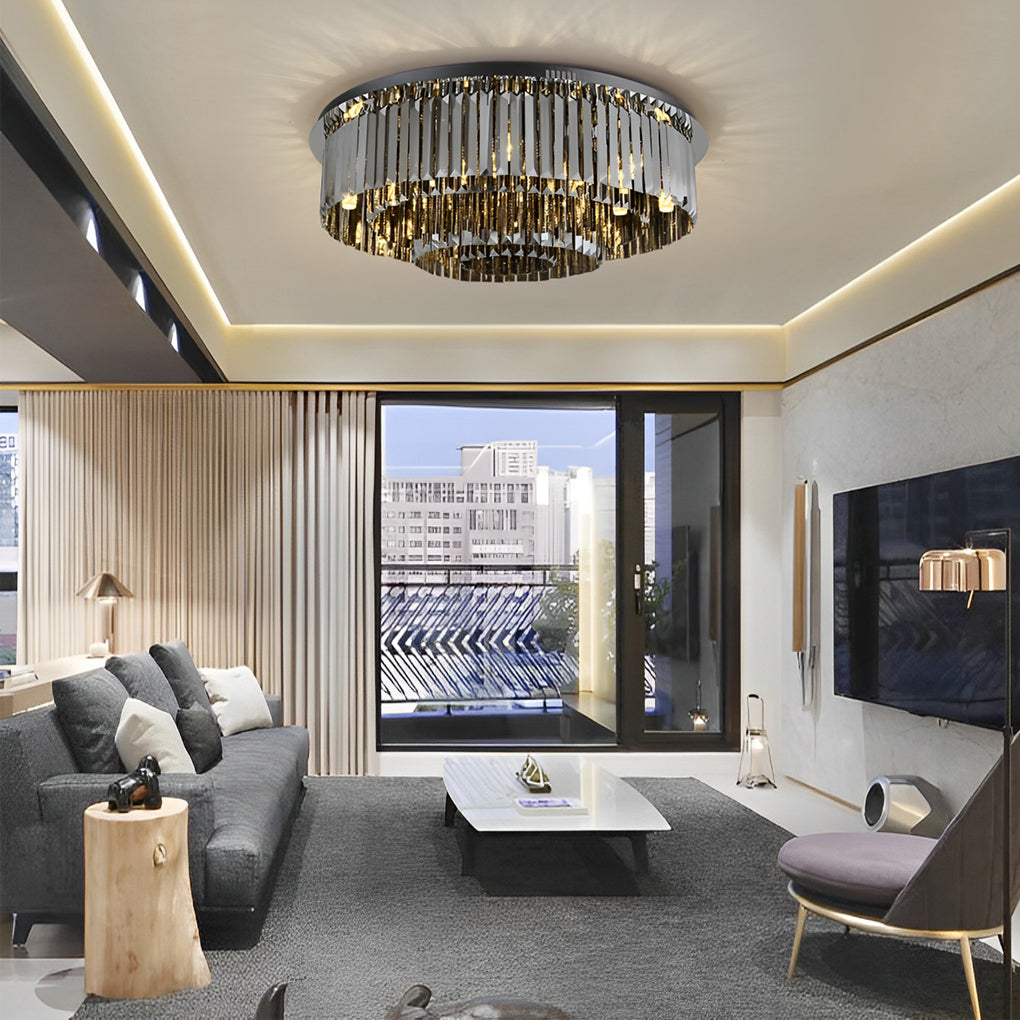 Modern Smoky Gray Crystal Flush Mount Ceiling Light with Dimming