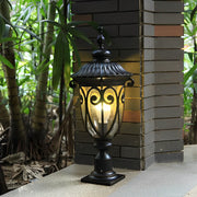 Bubble Glass Outdoor Post Light - Modern Black Aluminum Pillar Lamp