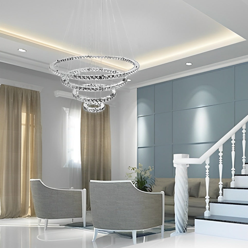 4-Tier Crystal Ring Chandelier - Modern LED Pendant Light