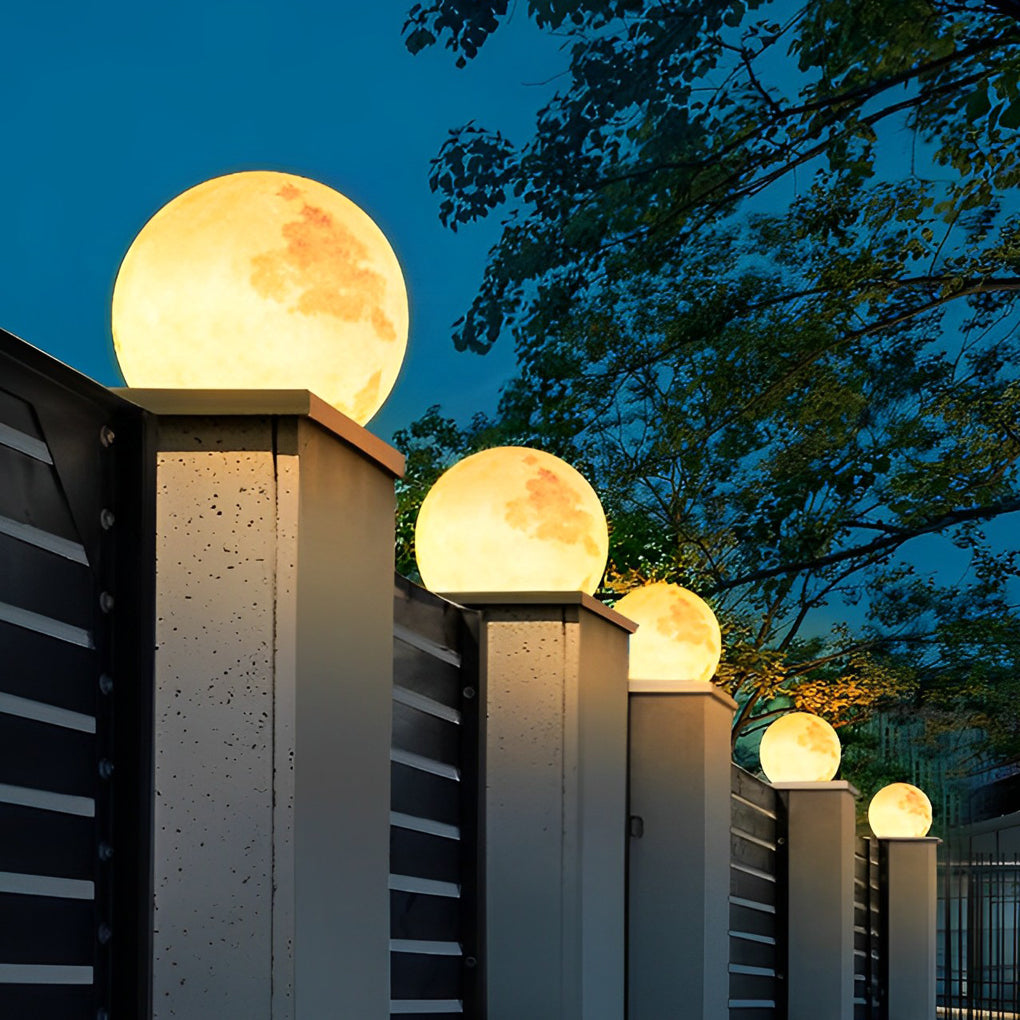 Moon Globe Outdoor Post Light - Modern Pier Mount Pillar Lamp