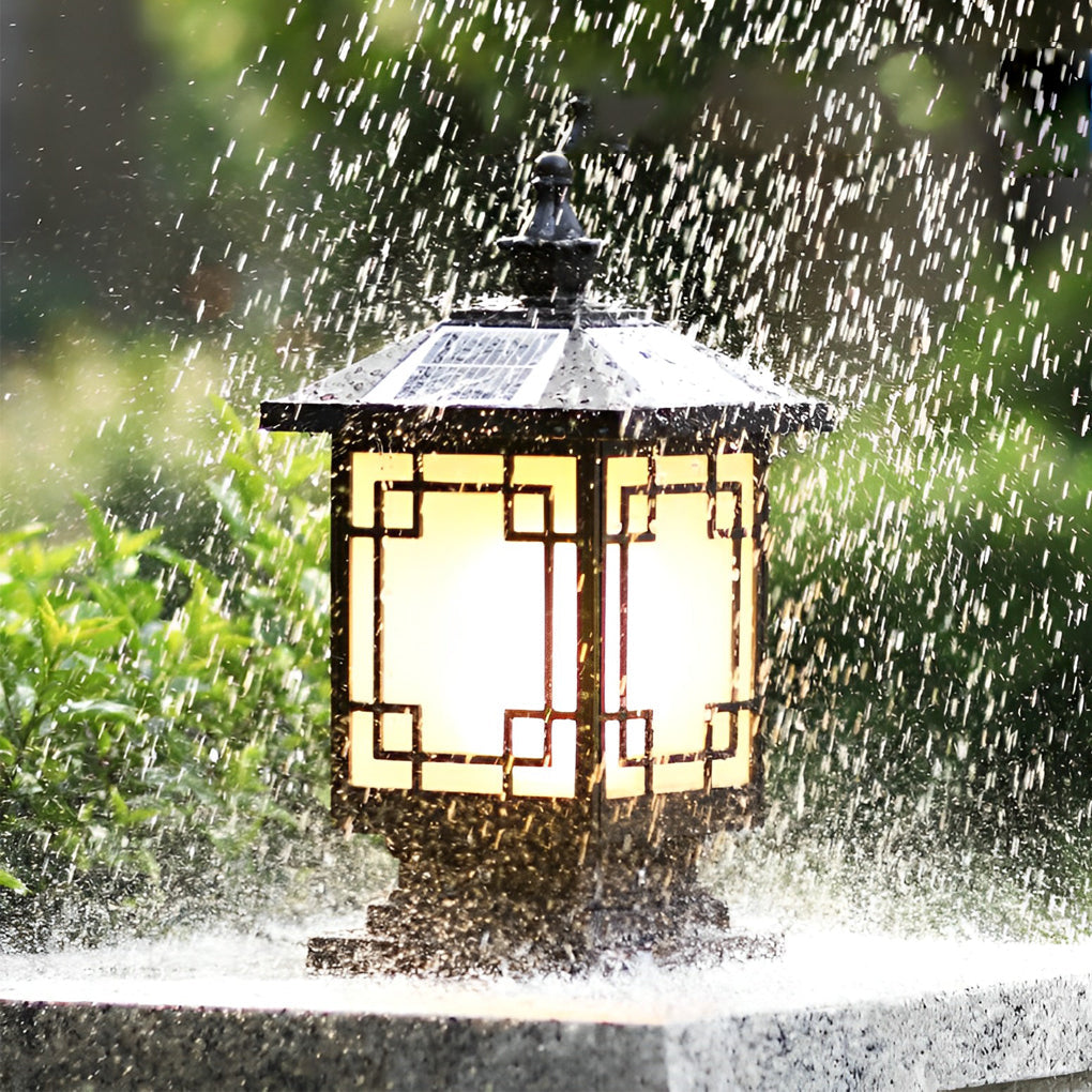 Solar Fence Post Light with Grilles - Aluminum Waterproof LED