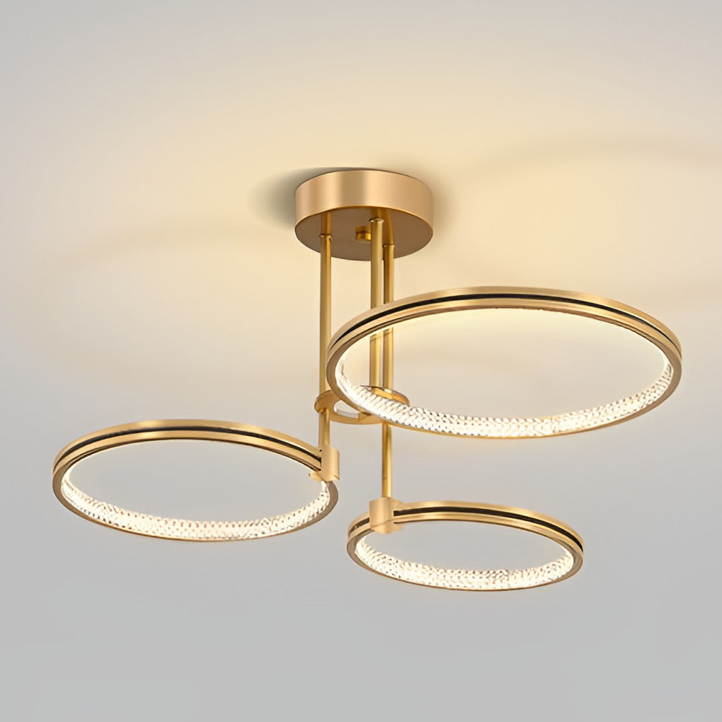 Modern 3-Ring Chandelier with Gold Finish and Acrylic Diffuser