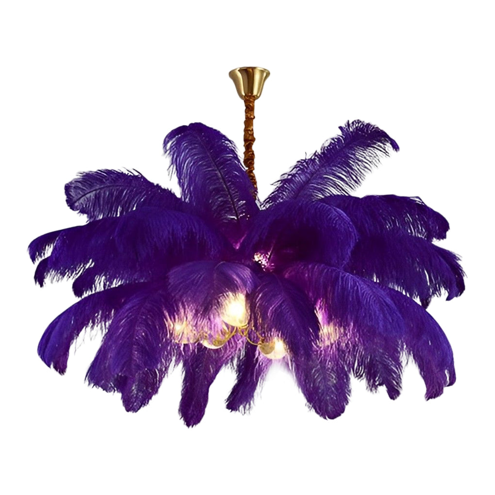 Feather Flush Mount Chandelier Modern Copper Ceiling Light 39"