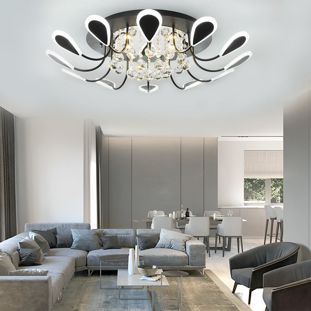 Flower Shaped Dimmable LED Crystal Flush Mount Ceiling Light