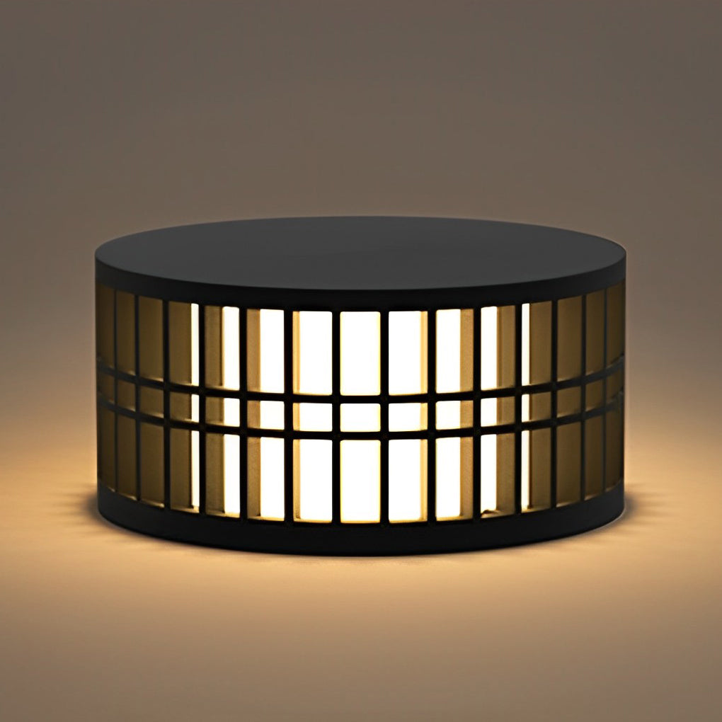 Modern Round Solar LED Outdoor Post Light - Black Stainless Steel