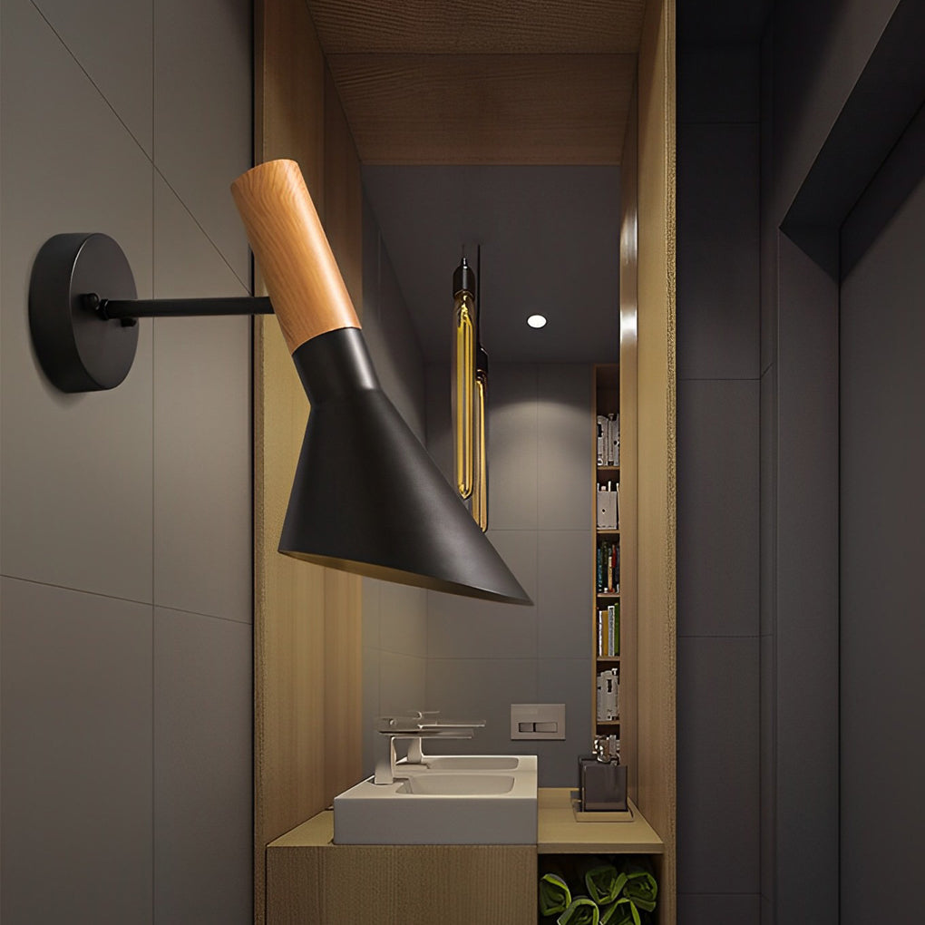 Modern Industrial Wood & Iron Wall Sconce with E27 Socket