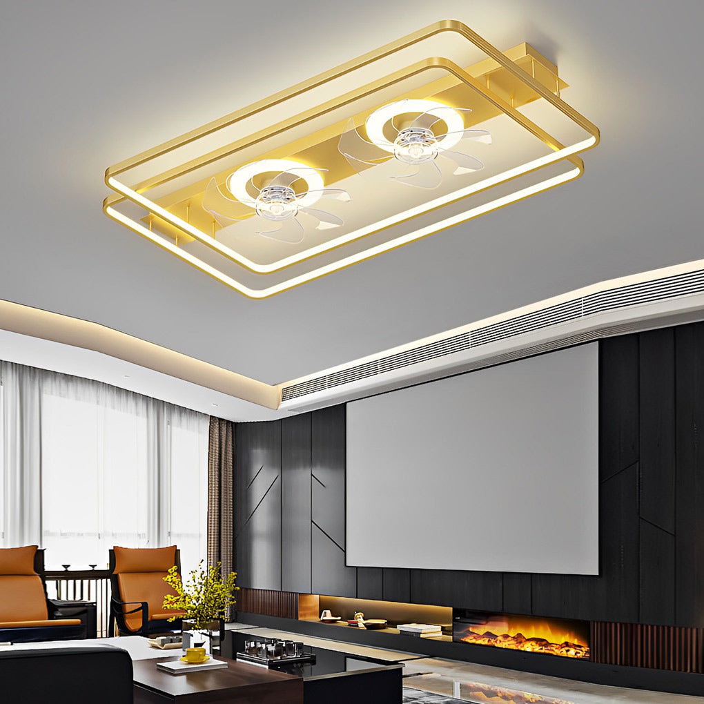 Modern Rectangular Bladeless Ceiling Fan with Dimmable LED Light