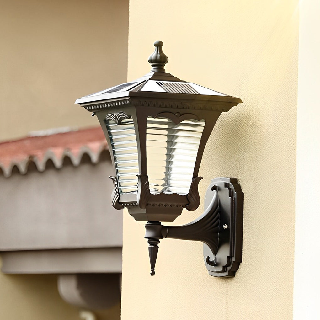 Modern Striped Glass Solar LED Outdoor Wall Light - Black