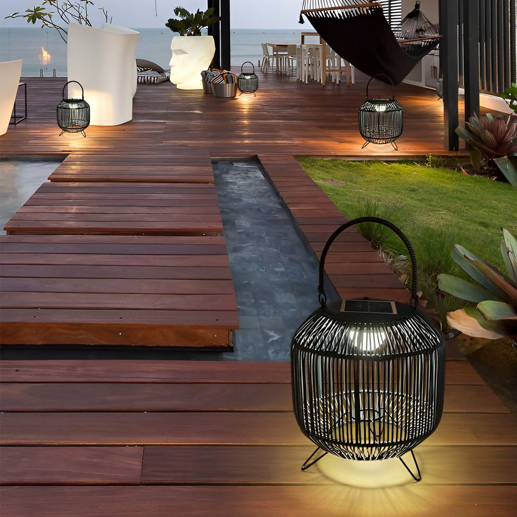 Solar Rattan Outdoor Lantern - Waterproof LED Floor Lamp