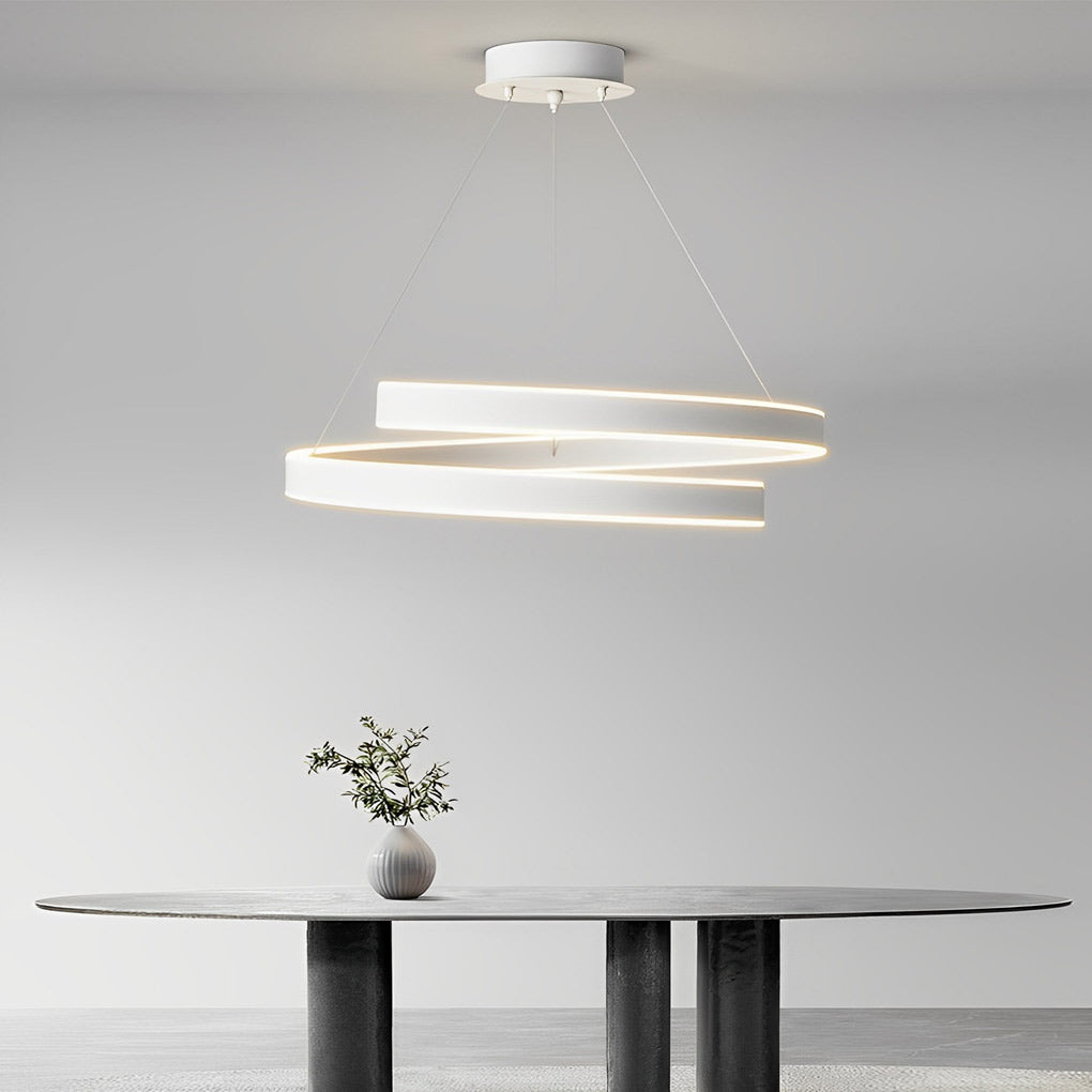 Modern White LED Chandelier with 3-Step Dimming & Rotating Rings