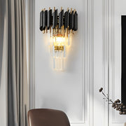 Crystal Metal Wall Sconce with Geometric Design – Gold & Black