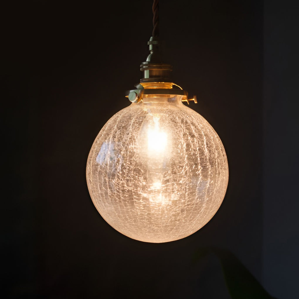 Spherical Glass Pendant Light with Cracked Pattern Design