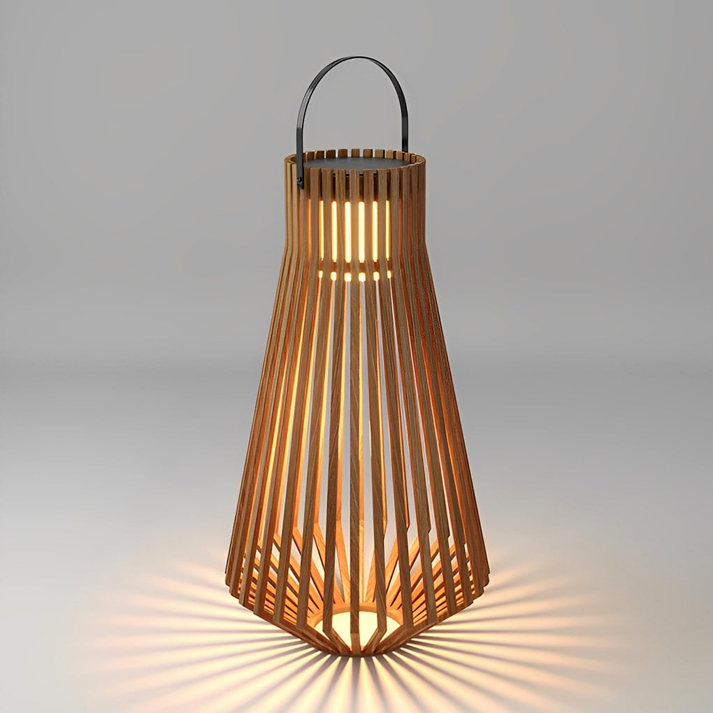 Portable Solar Wood LED Outdoor Lantern with Rotating Handle