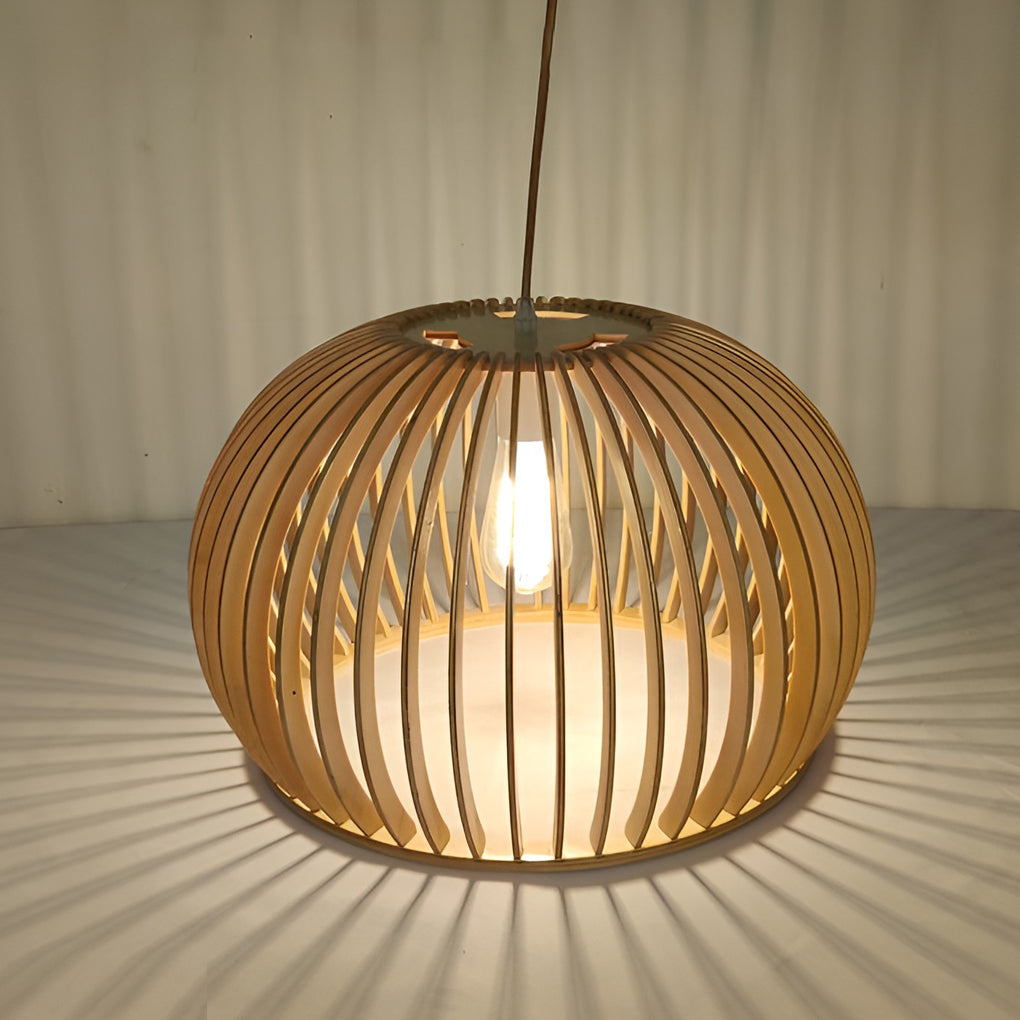 Wood Lantern Pendant Light - Nordic Semi-Circle Design