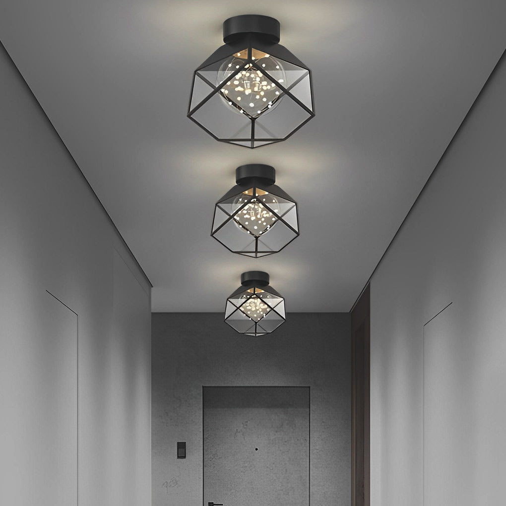 Modern Black Metal Glass Ceiling Light with 3-Step Dimming | 7 Inch