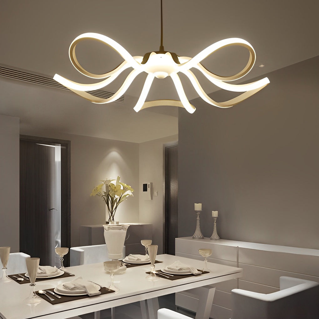 Modern Flower Petal LED Chandelier with Stepless Dimming - White