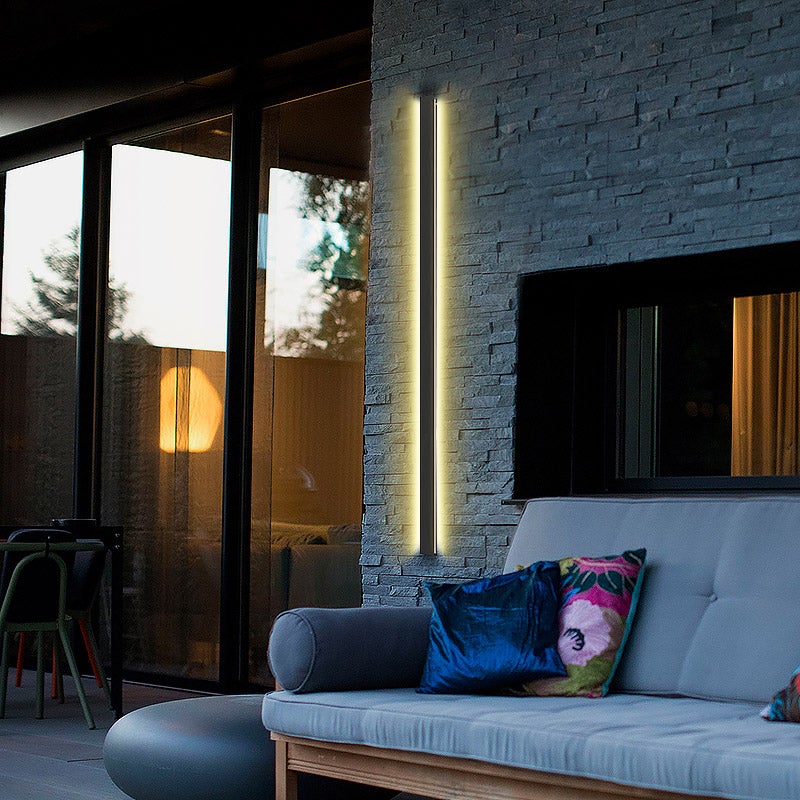 Modern Linear LED Outdoor Wall Light - Waterproof Black Metal Porch