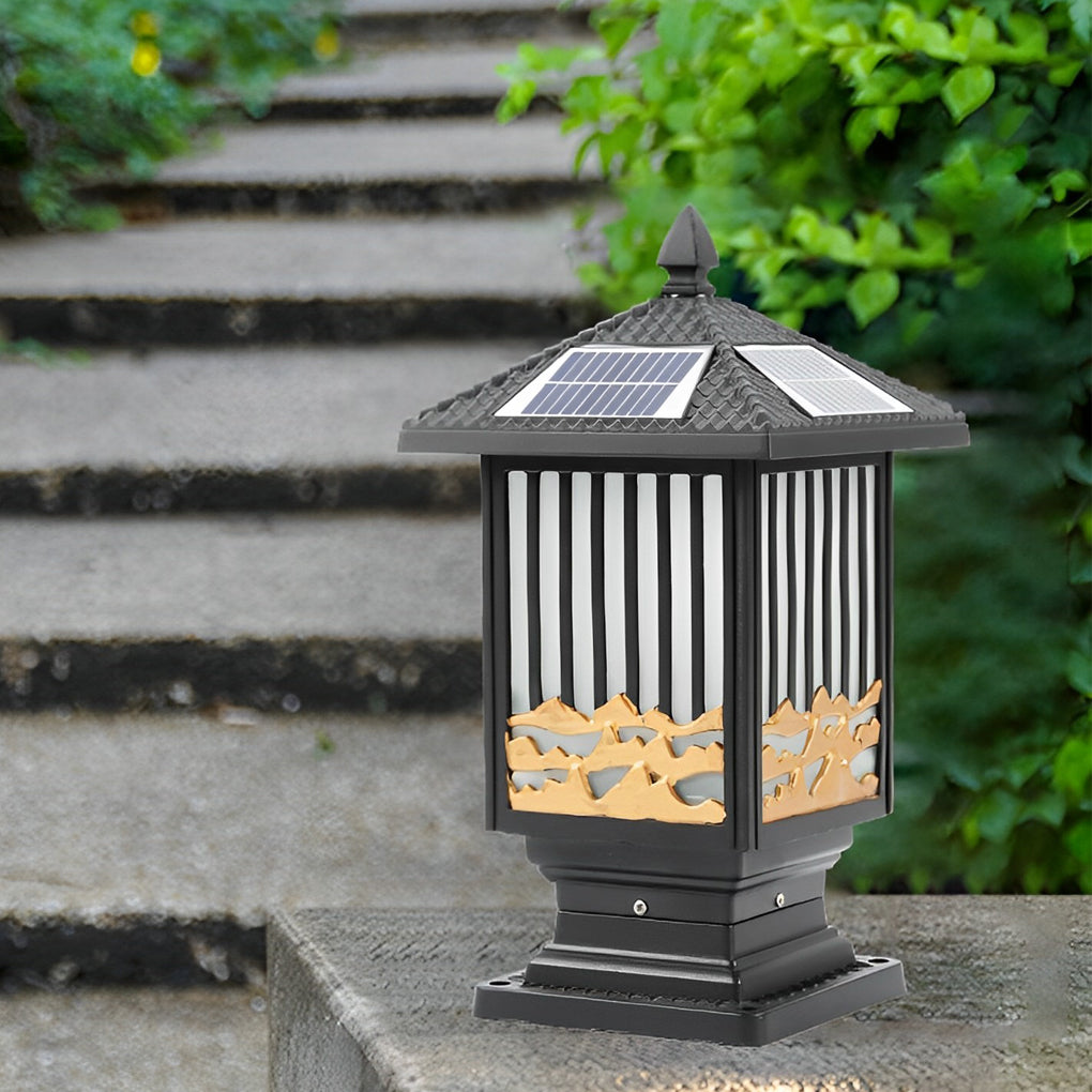 Modern Solar Fence Post Light with Die-Cast Aluminum & Glass Shade