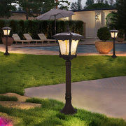 Vintage Solar LED Lawn Lamp with Ornate Top in Coffee Gold