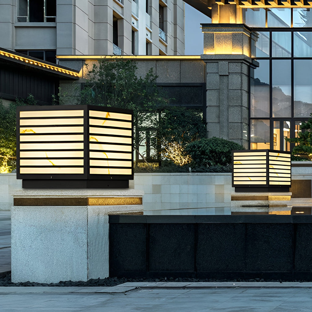 Modern Square Solar LED Outdoor Post Light | Dual Power IP65