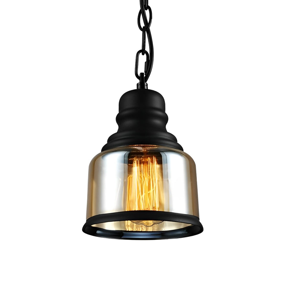 Industrial Brown Glass Pendant Light with Black Hardware