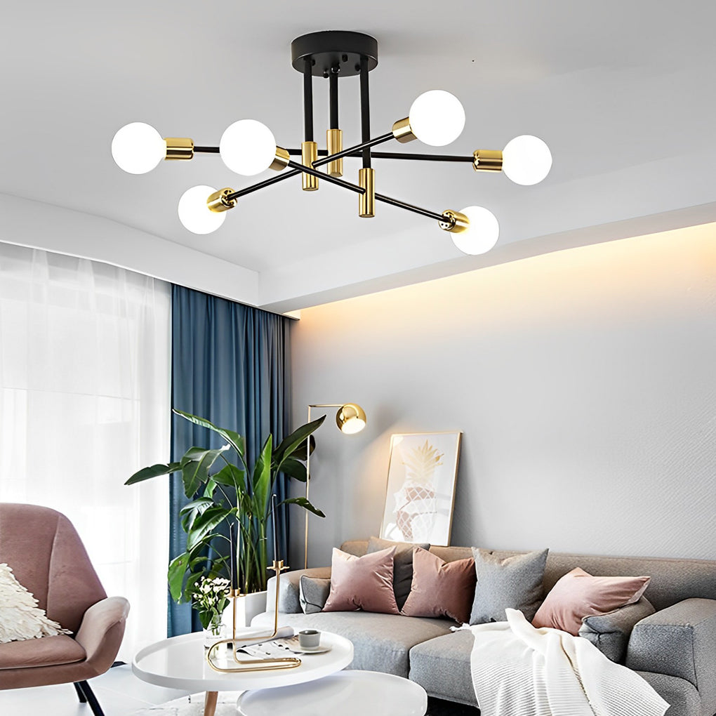 6-Light Sputnik Semi-Flush Mount Ceiling Light with Glass Shades