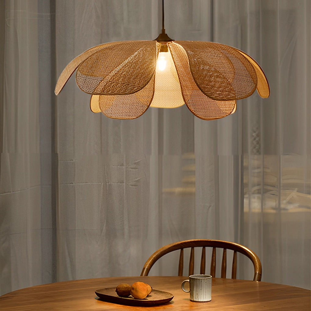 Rattan Flower Petal Pendant Light with Dimmable LED