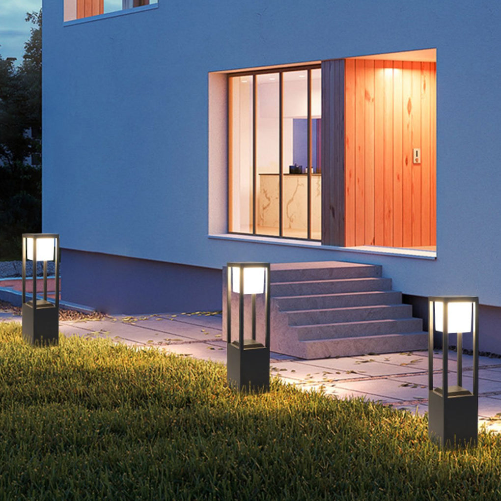 Solar LED Pathway Bollard Light Black Aluminum Modern Outdoor