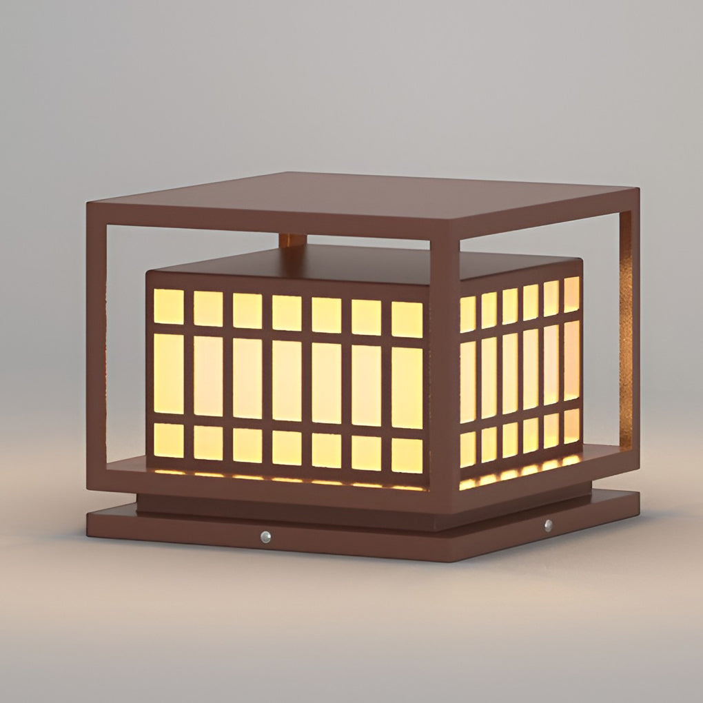 Modern Square LED Outdoor Post Light - Waterproof Brown Pillar