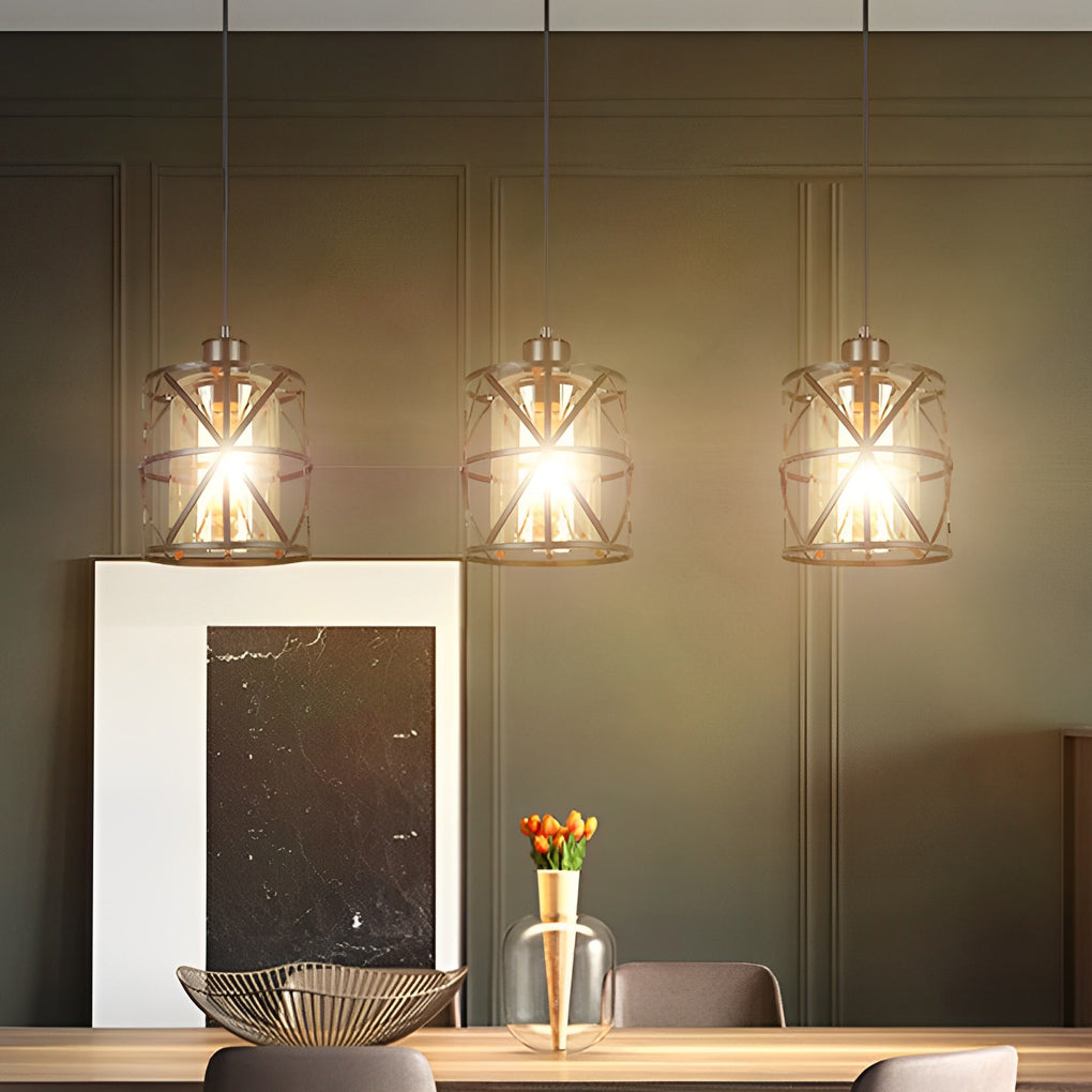 Industrial Black Iron Glass Cage Pendant Light