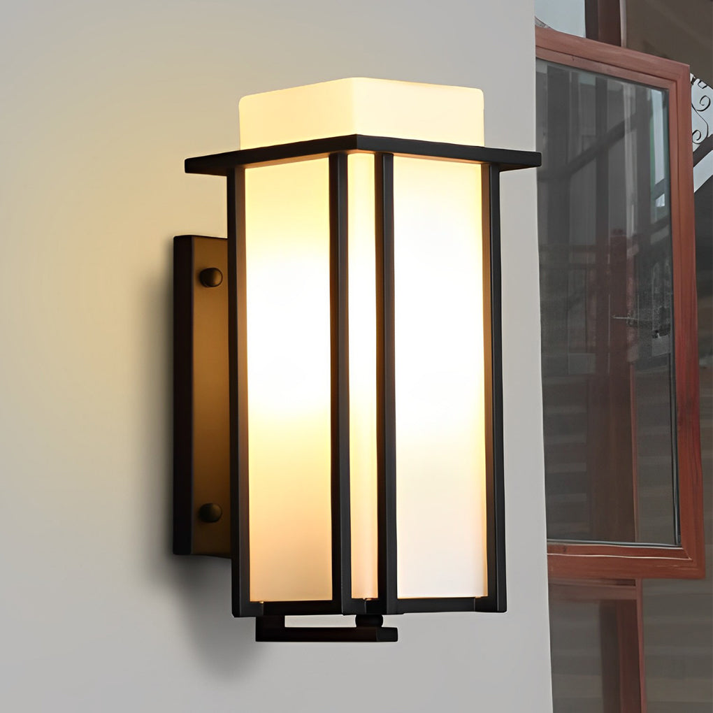 Square Waterproof LED Outdoor Wall Lamp Black Iron Glass Sconce