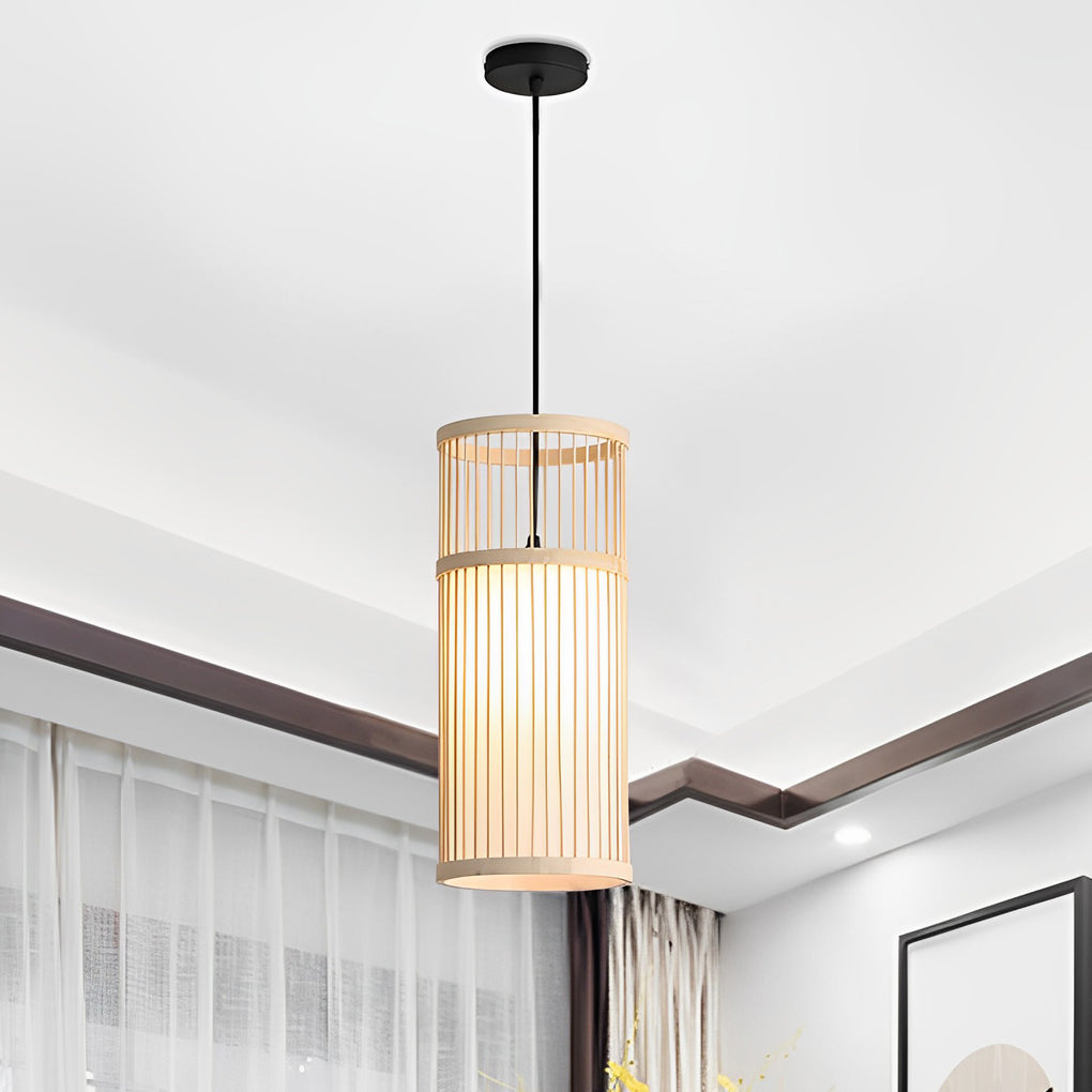 Hand-Woven Bamboo Pendant Light – Modern Farmhouse LED Ceiling Lamp
