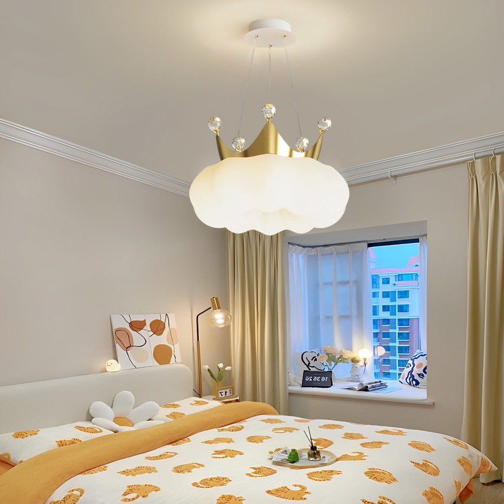 Modern Cloud Crown Chandelier with Dimmable LED - Gold & White