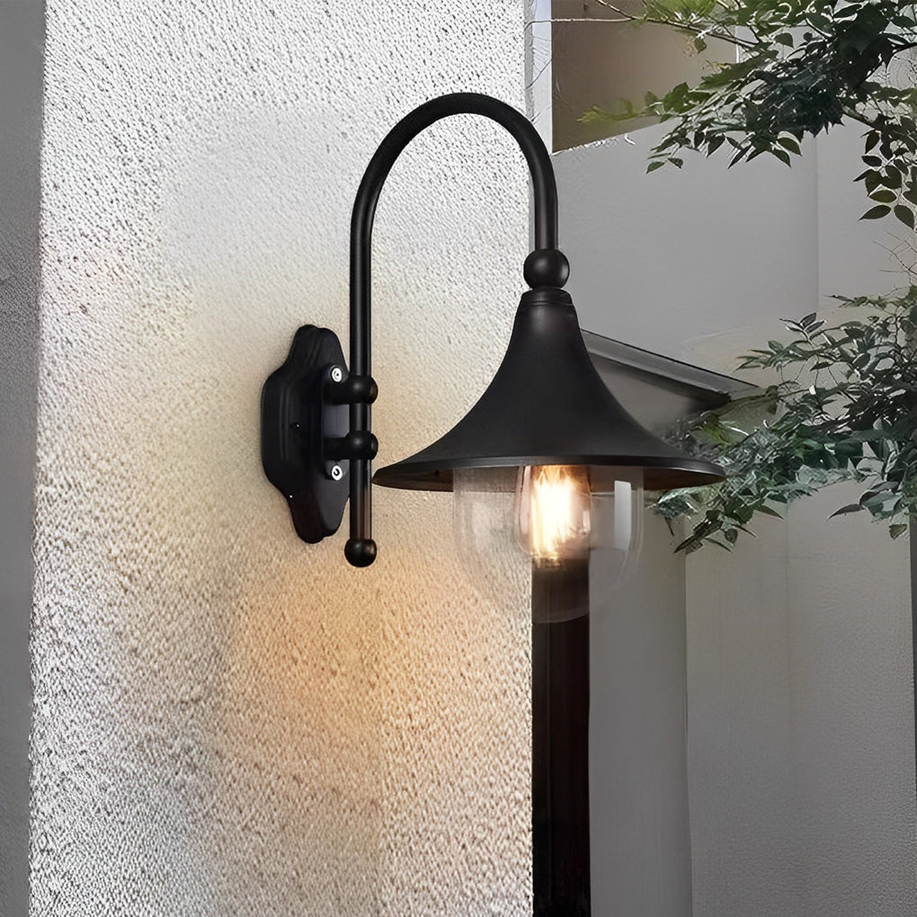 Trumpet Shaped LED Outdoor Wall Lamp Black Industrial Vintage